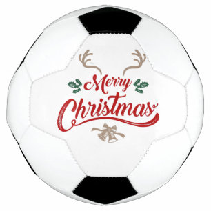 Merry Christmas Vintage Design   Red & Green Soccer Ball