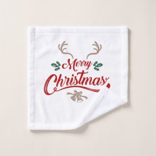 Merry Christmas Vintage Design Red & Green Wash Cloth