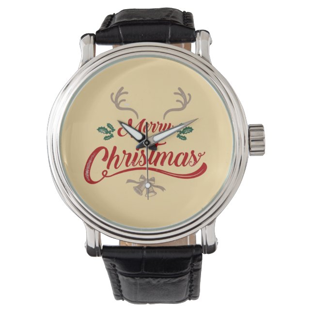 Merry Christmas Vintage Design | Red & Green Watch (Front)