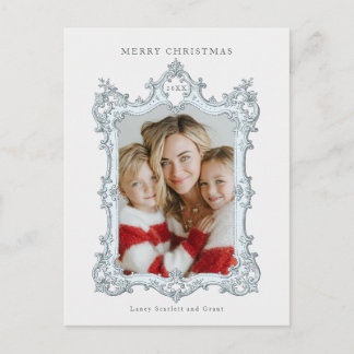 Merry Christmas Vintage Elegant Frame Blue Holiday Postcard