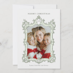 Merry Christmas Vintage Elegant Frame Green Holiday Card