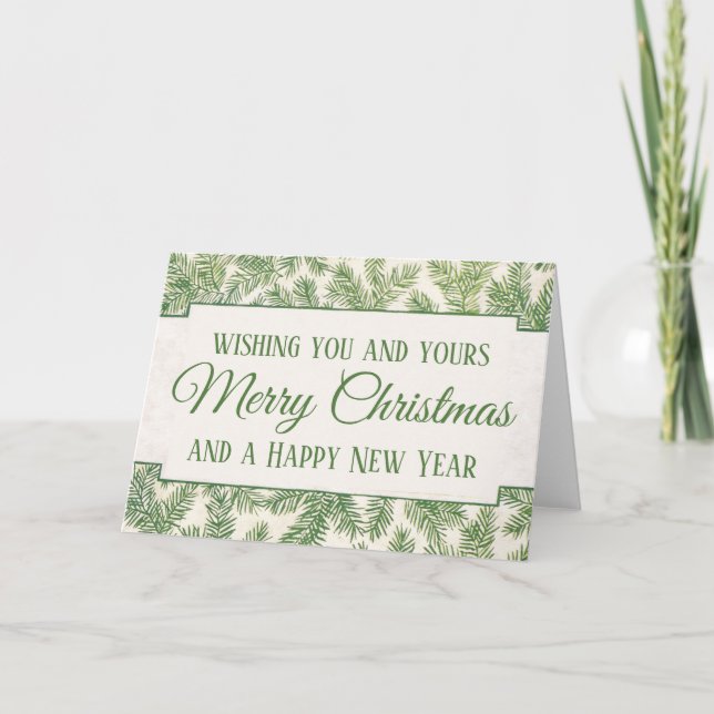 Merry Christmas Vintage Evergreen Pine Needle Card (Front)