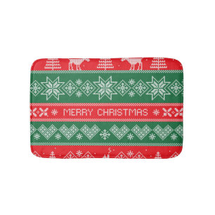 Merry Christmas: vintage festive pattern. Bath Mat