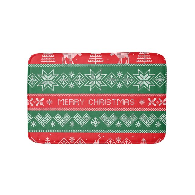 Merry Christmas: vintage festive pattern. Bath Mat (Front)