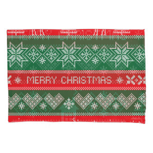 Merry Christmas: vintage festive pattern. Pillowcase