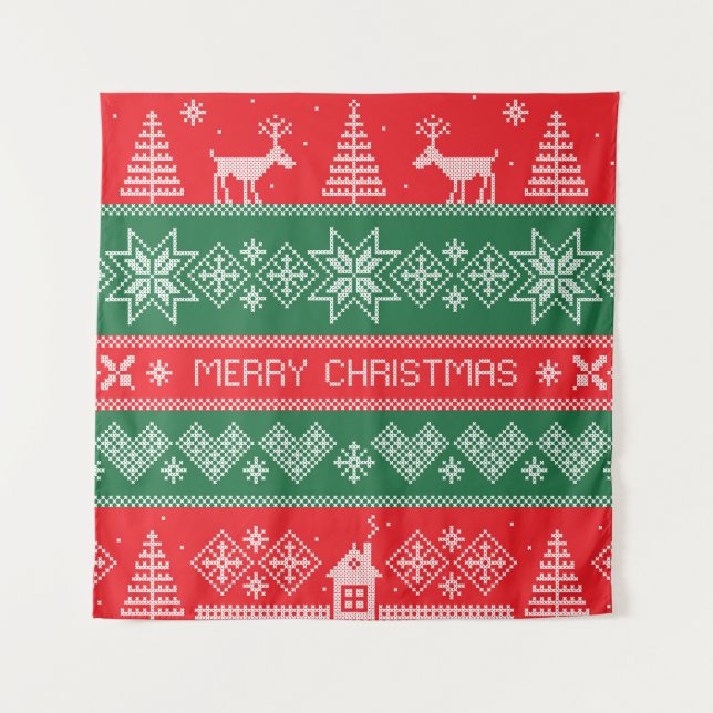 Merry Christmas: vintage festive pattern. Tapestry (Front)