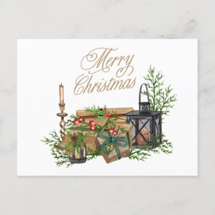 Merry Christmas Vintage Gifts, Decor and Candles Holiday Postcard