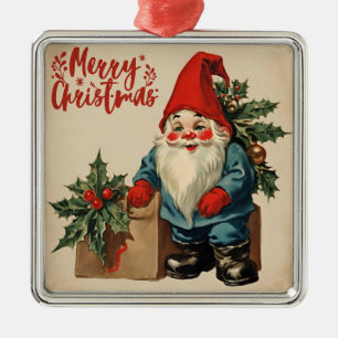 Merry Christmas Vintage Gnome Metal Tree Decoration