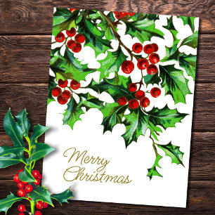 Merry Christmas Vintage Holly Berries with Message Postcard