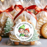 Merry Christmas | Vintage Little Elf Personalised Classic Round Sticker<br><div class="desc">Personalised adorable little vintage elves in winter hat. Cute green and red vintage style retro stickers to give you a nostalgic feeling.</div>