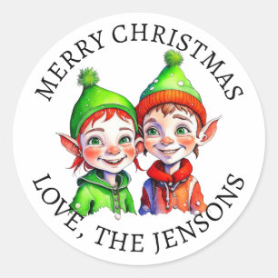 Merry Christmas   Vintage Little Elf Personalized Classic Round Sticker