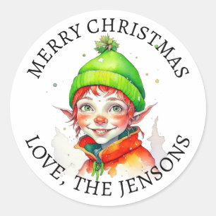 Merry Christmas   Vintage Little Elf Personalized Classic Round Sticker