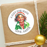 Merry Christmas | Vintage Little Elf To and From  Classic Round Sticker<br><div class="desc">Personalised adorable little vintage ethnic elf child in winter hat. Cute green and red vintage style retro stickers to give you a nostalgic feeling.  To and from gift tag.</div>