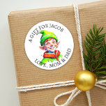 Merry Christmas | Vintage Little Elf To and From Classic Round Sticker<br><div class="desc">Personalised adorable little Caucasian vintage elf in winter hat. Cute green and red vintage style retro stickers to give you a nostalgic feeling.   A gift for personalised to and from gift tags.</div>