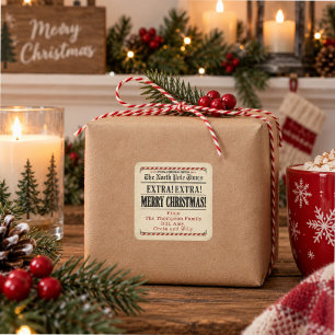 Merry Christmas Vintage Newspaper Gift Square Sticker