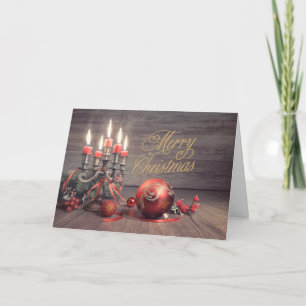 Merry Christmas Vintage Ornaments and Candles  Card