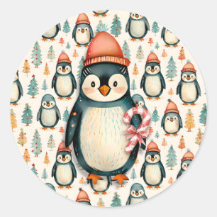 Merry Christmas    Vintage Penguins Christmas Classic Round Sticker