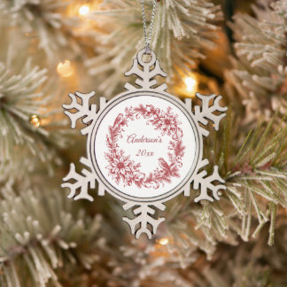 Merry Christmas Vintage Personalised Snowflake Pewter Christmas Ornament