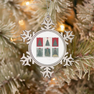 Merry Christmas Vintage Postage Stamps Tree Bow Snowflake Pewter Christmas Ornament
