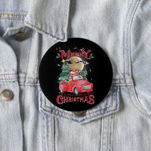 Merry Christmas Vintage Red Santa Truck 10 Cm Round Badge