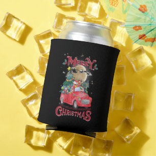 Merry Christmas Vintage Red Santa Truck Can Cooler