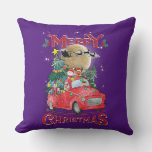 Merry Christmas Vintage Red Santa Truck Cushion