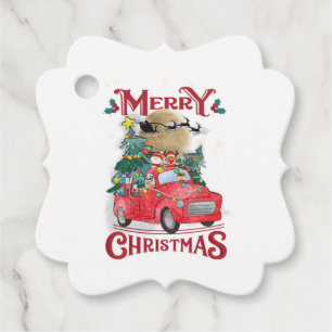 Merry Christmas Vintage Red Santa Truck Favour Tags