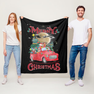 Merry Christmas Vintage Red Santa Truck Fleece Blanket