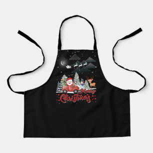 Merry Christmas Vintage Red Santa Truck Gifts Apron