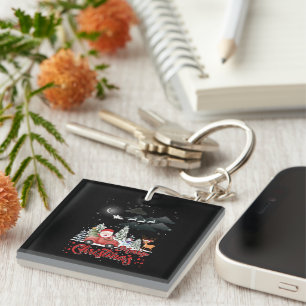 Merry Christmas Vintage Red Santa Truck Gifts Key Ring