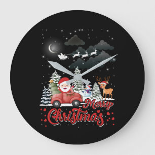 Merry Christmas Vintage Red Santa Truck Gifts Large Clock