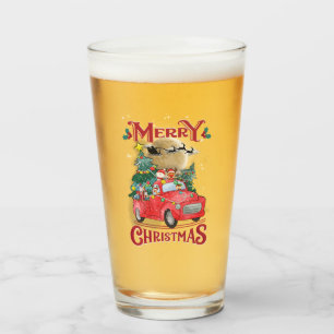 Merry Christmas Vintage Red Santa Truck Glass