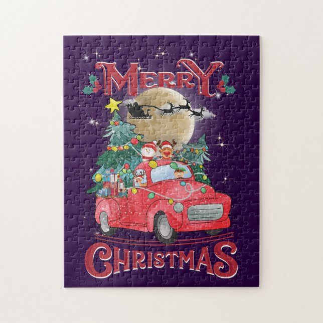 Merry Christmas Vintage Red Santa Truck Jigsaw Puzzle (Vertical)