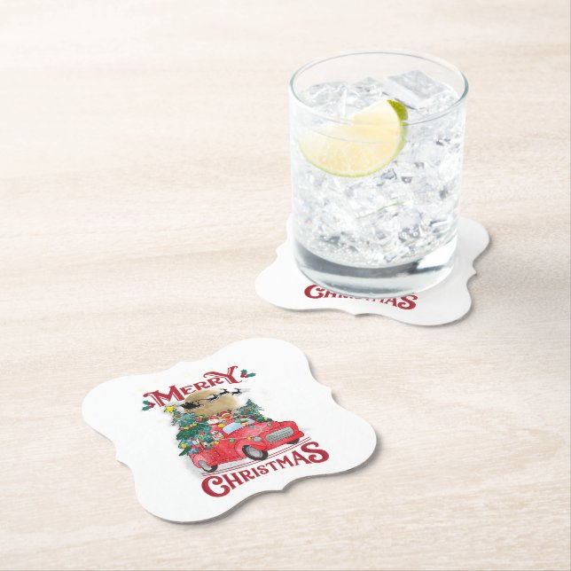 Merry Christmas Vintage Red Santa Truck Paper Coaster (Insitu)