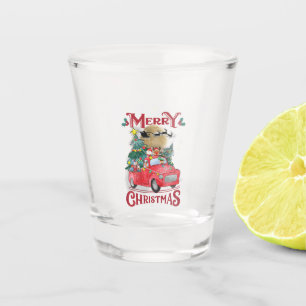 Merry Christmas Vintage Red Santa Truck Shot Glass