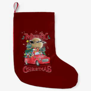 Merry Christmas Vintage Red Santa Truck Small Christmas Stocking