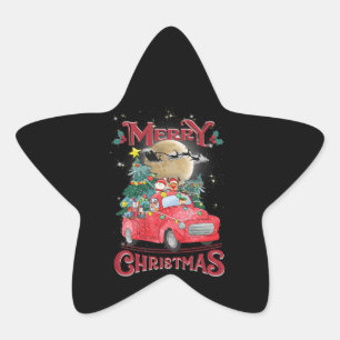 Merry Christmas Vintage Red Santa Truck Star Sticker