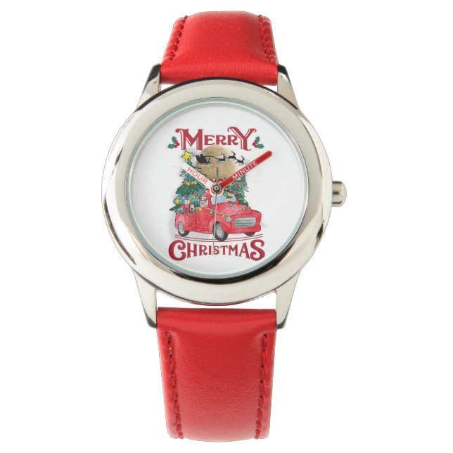 Merry Christmas Vintage Red Santa Truck Watch (Front)
