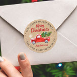 Merry Christmas Vintage Red Truck Address Seal<br><div class="desc">The vintage red truck loaded with Christmas trees brings a sense of tradition and holiday merriment to your envelopes. These labels are ideal for sealing your Christmas cards, party invitations, or gift packages during the holiday season. Customise the labels using Zazzle's design tool to include your name, address, or a...</div>