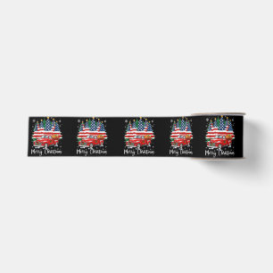 Merry Christmas Vintage Red Truck Us Flag Tree San Grosgrain Ribbon