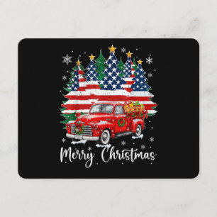 Merry Christmas Vintage Red Truck Us Flag Tree San Invitation