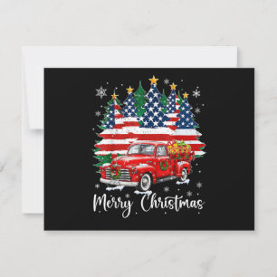 Merry Christmas Vintage Red Truck Us Flag Tree San Save The Date