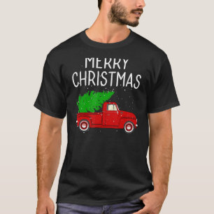 Merry Christmas Vintage Red Truck With Tree Family T-Shirt