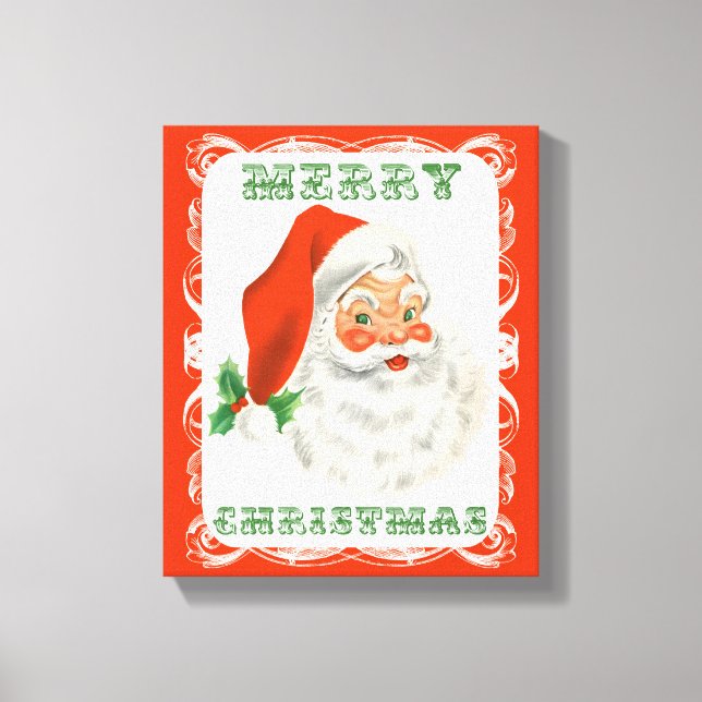 Merry Christmas Vintage Retro Santa Claus Canvas Print (Front)