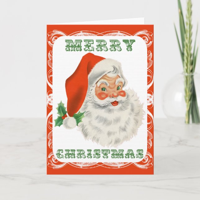 Merry Christmas Vintage Retro Santa Claus Holiday Card (Front)