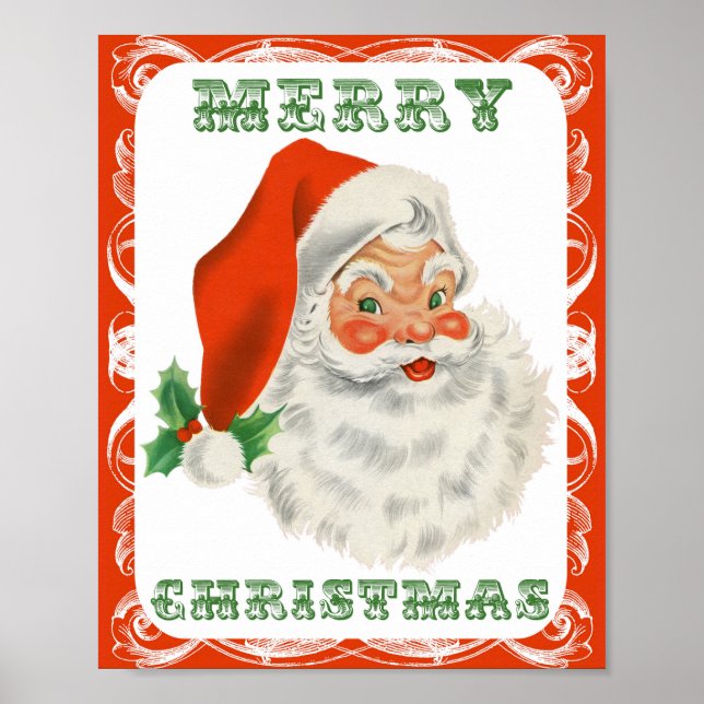 Merry Christmas Vintage Retro Santa Claus Poster (Front)