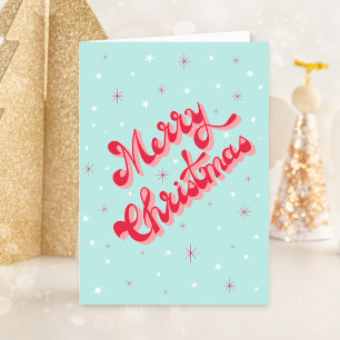 Merry Christmas Vintage Retro Typography Red Aqua Holiday Card
