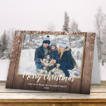 Merry Christmas Vintage Rustic Wood Photo Holiday Card<br><div class="desc">Send your Christmas greetings with this stylish rustic photo holiday card. Personalise the message,  photo,  family name,  and date. Designed by Thisisnotme©</div>