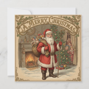 Merry Christmas Vintage Santa and Children  Holiday Card