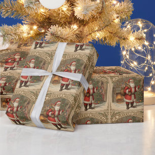 Merry Christmas Vintage Santa and Children Wrapping Paper